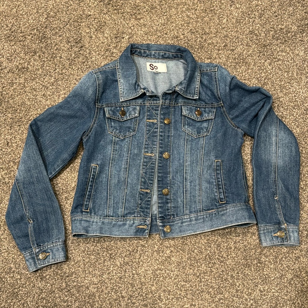 So girls denim jacket.  Size L